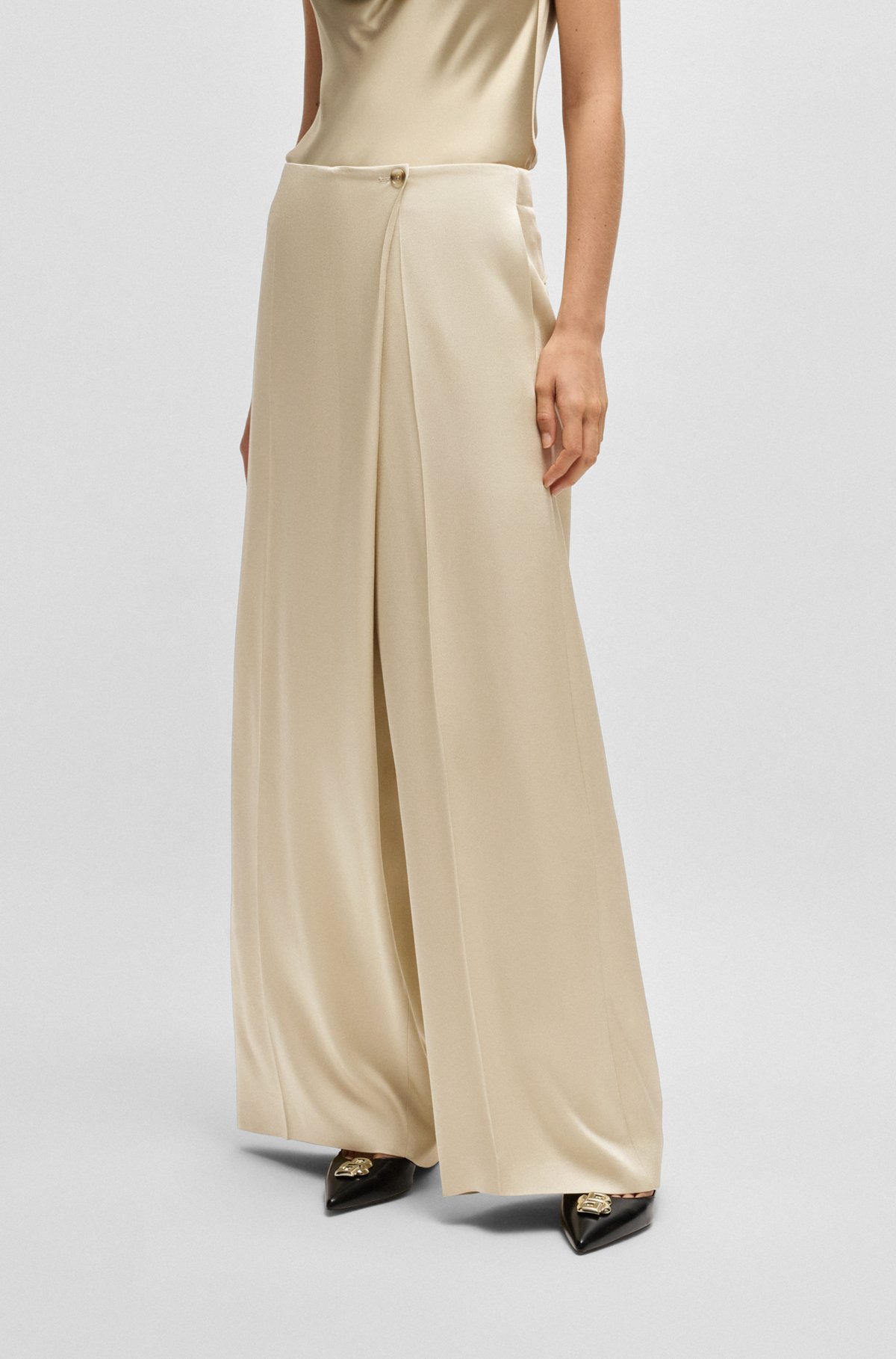 BOSS - Regular-fit wide-leg trousers with wrap effect BOSS - Regular-fit wide-leg trousers with wrap effect