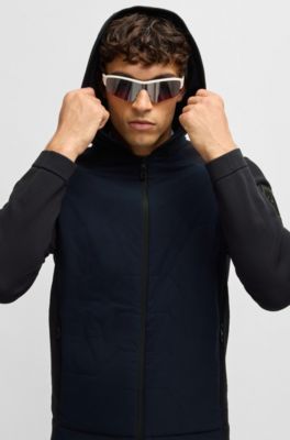 Knitted jacket with padded front, Dark Blue