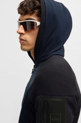 Knitted jacket with padded front, Dark Blue