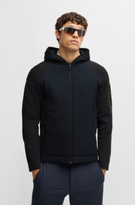 Knitted jacket with padded front, Dark Blue