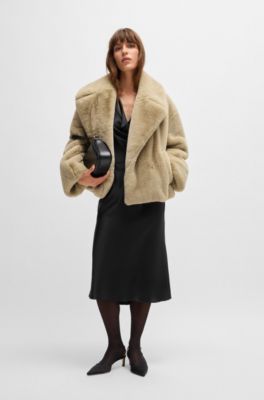 Cowl-neck dress in fluent satin with cowl neckline, Black