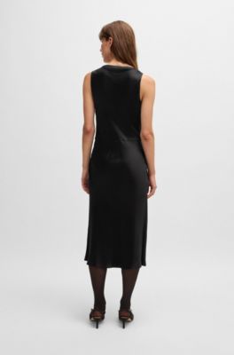 Cowl-neck dress in fluent satin with cowl neckline, Black