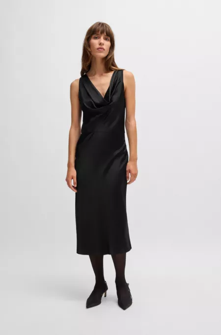 Cowl-neck dress in fluent satin with cowl neckline