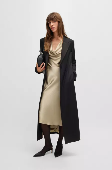 Cowl-neck dress in fluent satin with cowl neckline