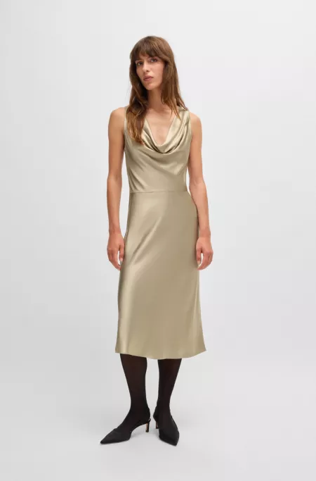 Cowl-neck dress in fluent satin with cowl neckline