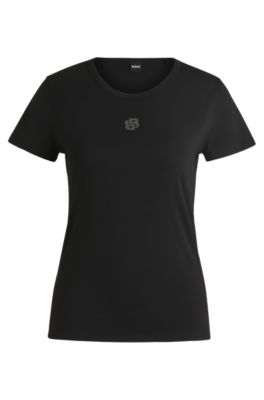 BOSS - Cotton T-shirt with crystal-embellished Double B