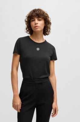 Cotton T-shirt with crystal-embellished Double B monogram, Black