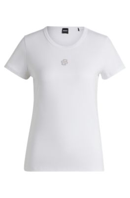 Cotton T-shirt with crystal-embellished Double B monogram, White