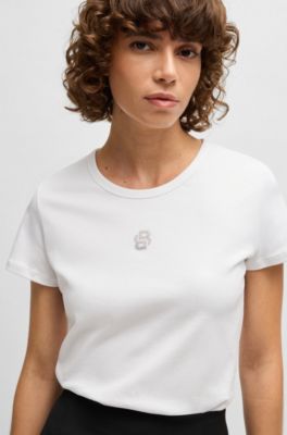 Cotton T-shirt with crystal-embellished Double B monogram, White