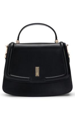Hugo Boss Top-handle Handbag In Leather With Double B Monogram In Black
