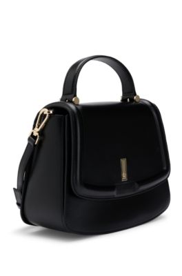Top-handle handbag in leather with Double B monogram, Black
