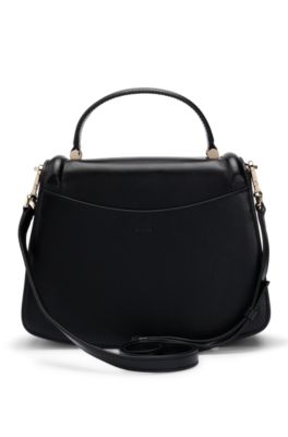 Top-handle handbag in leather with Double B monogram, Black