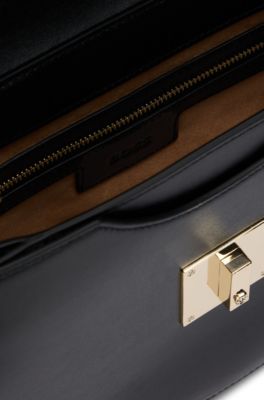 Top-handle handbag in leather with Double B monogram, Black