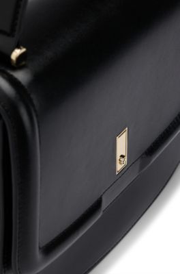 Top-handle handbag in leather with Double B monogram, Black