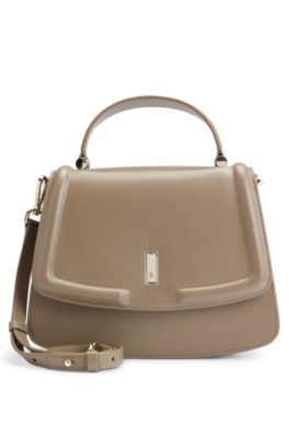 Hugo Boss Top-handle Handbag In Leather With Double B Monogram In Brown