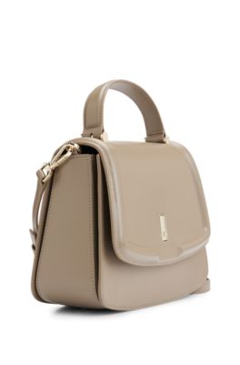 Top-handle handbag in leather with Double B monogram, Brown