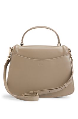 Top-handle handbag in leather with Double B monogram, Brown