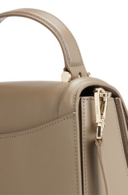 Top-handle handbag in leather with Double B monogram, Brown