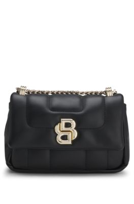 Faux-leather shoulder bag with Double B monogram, Black