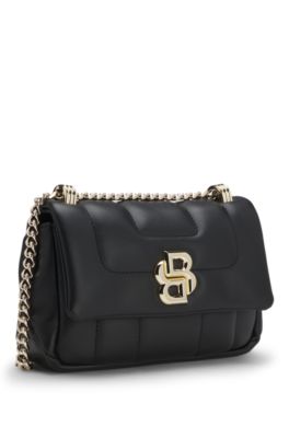 Faux-leather shoulder bag with Double B monogram, Black