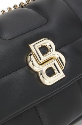 Faux-leather shoulder bag with Double B monogram, Black