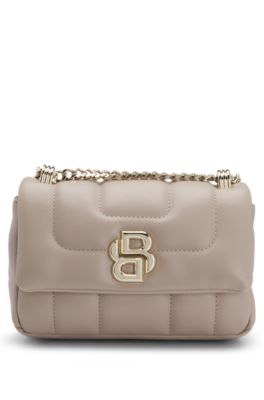 Faux-leather shoulder bag with Double B monogram, Light Beige