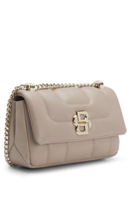 Faux-leather shoulder bag with Double B monogram, Light Beige