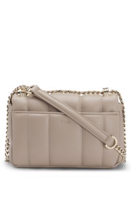 Faux-leather shoulder bag with Double B monogram, Light Beige