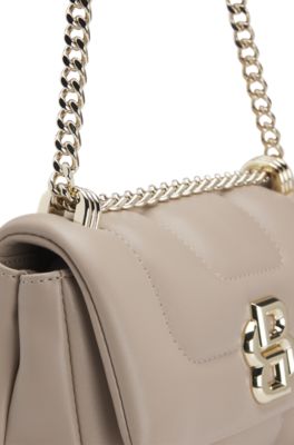 Faux-leather shoulder bag with Double B monogram, Light Beige
