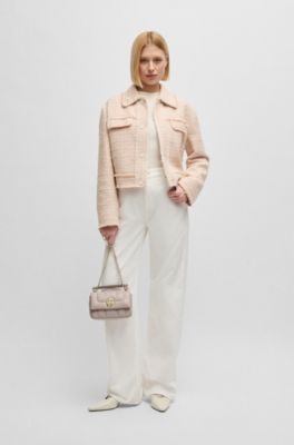 Faux-leather shoulder bag with Double B monogram, Light Beige
