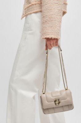 Faux-leather shoulder bag with Double B monogram, Light Beige