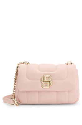 Faux-leather shoulder bag with Double B monogram, light pink