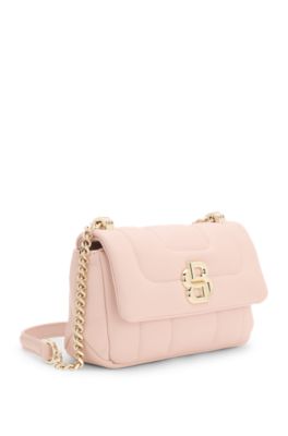 Faux-leather shoulder bag with Double B monogram, light pink