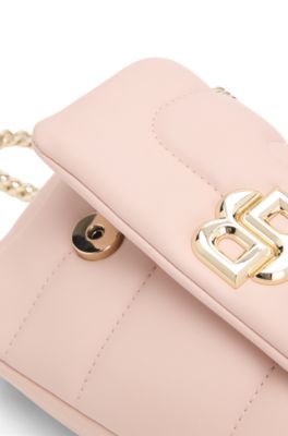 Faux-leather shoulder bag with Double B monogram, light pink