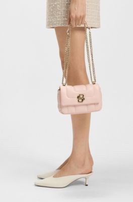 Faux-leather shoulder bag with Double B monogram, light pink