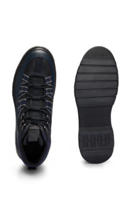 Leather boots with textile trims and hiking-style laces, Light Blue