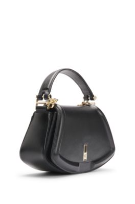 Ariell shoulder bag in matte leather with gemstone strap, Black