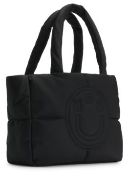 Padded tote bag with Happy HUGO logo, Black