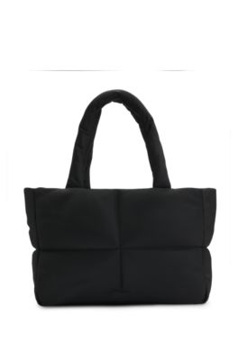 Padded tote bag with Happy HUGO logo, Black