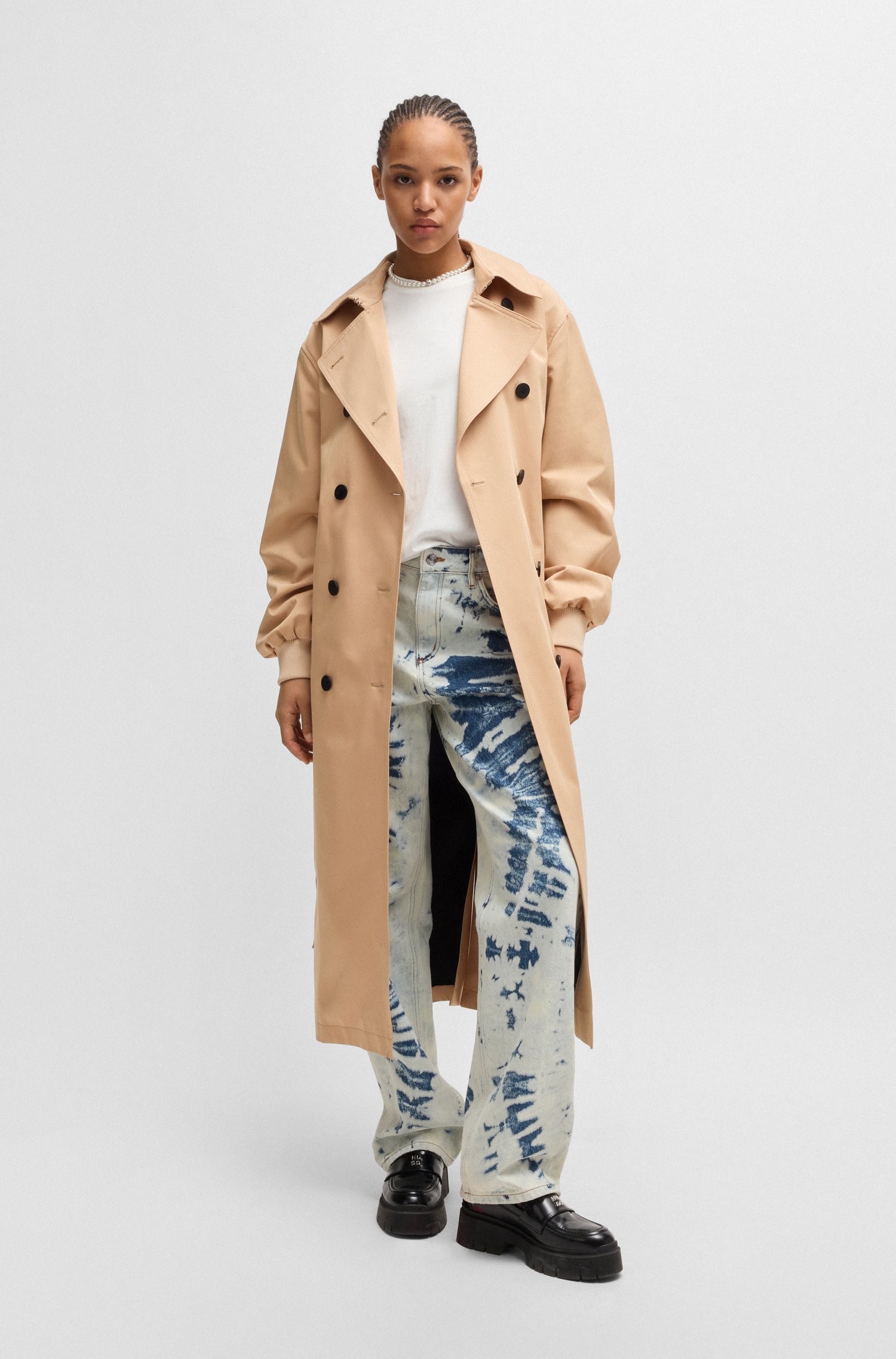 Oversize-fit double-breasted trench coat cotton