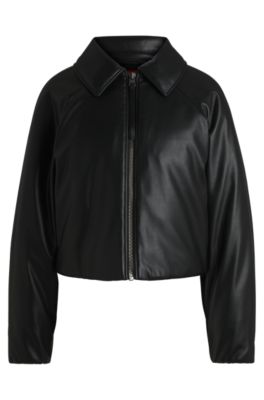 Balloon-shape jacket in padded faux leather, Black