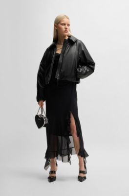 Balloon-shape jacket in padded faux leather, Black