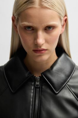 Balloon-shape jacket in padded faux leather, Black