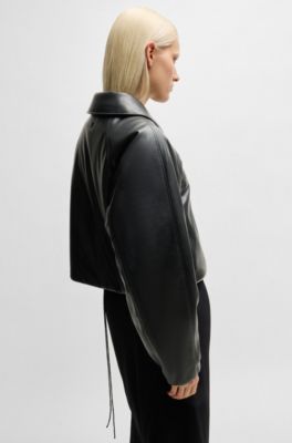 Balloon-shape jacket in padded faux leather, Black