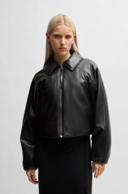 Balloon-shape jacket in padded faux leather, Black
