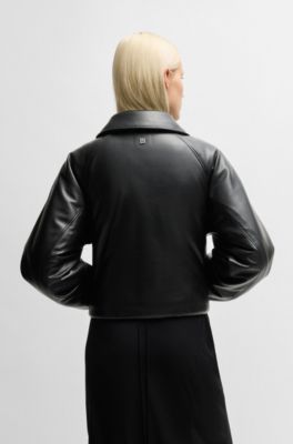 Balloon-shape jacket in padded faux leather, Black