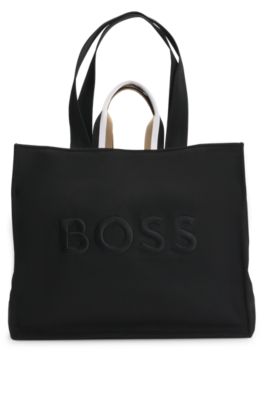 BOSS Tote bag with oversize embroidered logo Black