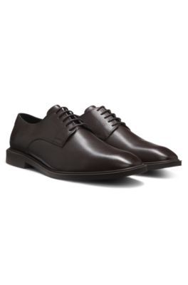 Embossed-logo Derby shoes in leather, Dark Brown