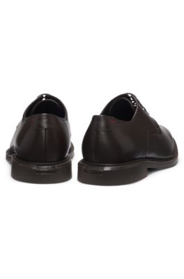 Zapatos Derby de piel con logo grabado, Marr&oacute;n oscuro
