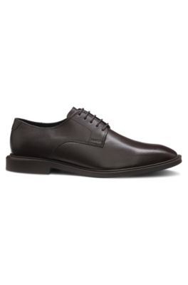 Derby shoes in smooth leather with embossed logo, Dark Brown